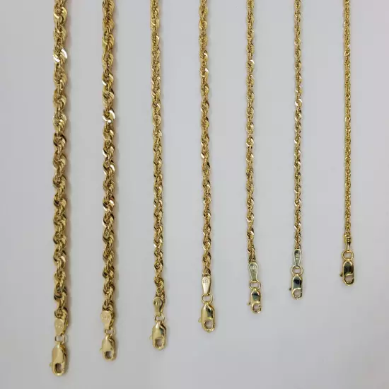 Real 10K Solid Yellow Gold 2mm-5mm Diamond Cut Rope Chain Necklace 16" - 30"