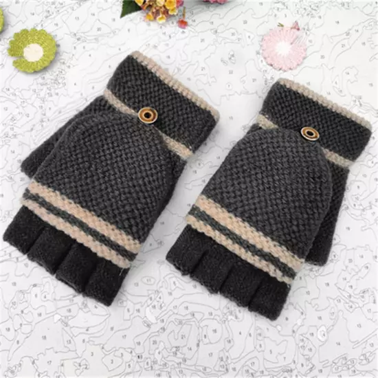 Winter Knitted Flip Gloves For Men And Women Adult Fingerless Reverse Cover Warm