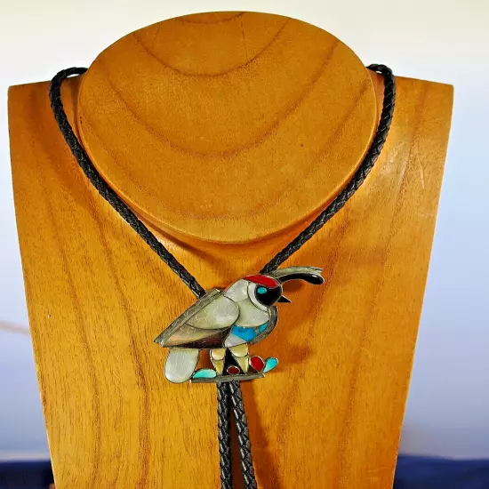 Beautiful Zuni Bolo Tie with Quail Motif