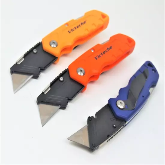 3PC Folding Lock-back Utility Knife With 24 Blades 3 Colors