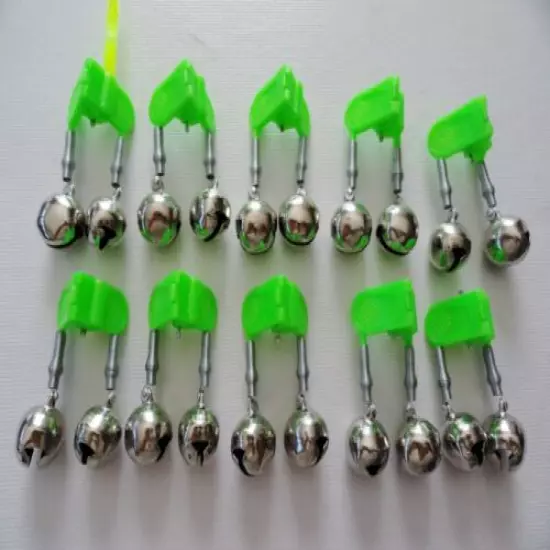 10-100 pcs Fishing Double Bells Green Clip with Holder Twin Bells 