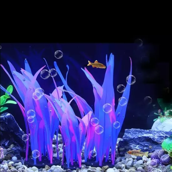 3Pcs Soft Silicone Aquarium Plants Set Glowing Kelp 7.08in/9.84in/16.9in Blue