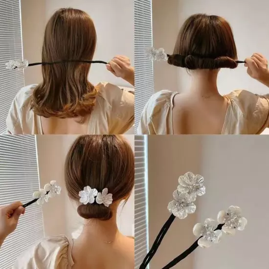 Women Flower Pearl Hairpin Bun Maker Twist Headbands US Hair Accessories C4W7