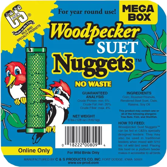 Wild Bird Woodpecker Suet Nuggets Mega Box, 8 Pounds