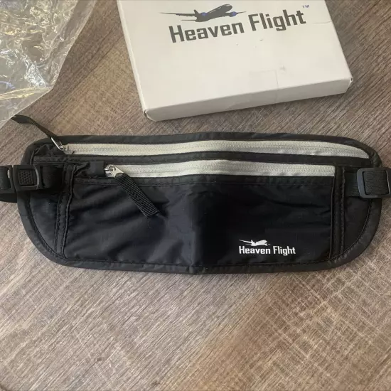 Heaven Flight Black Money Belt -Adjustable w/ buckle Pouch Safe for Valuables