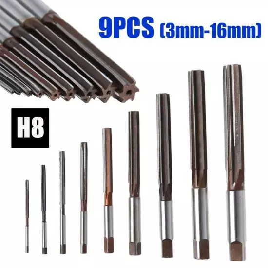 9Pcs 3mm-16mm Straight Shank H8 Reamer Chucking Engineering Cutter Tool Set