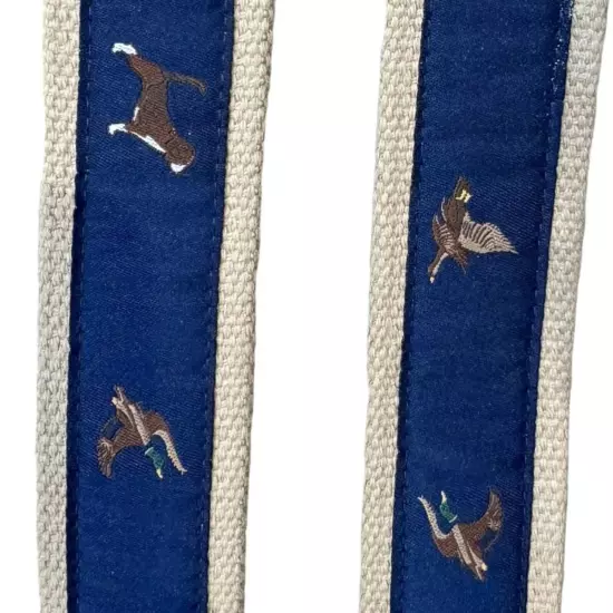 Hunting Sportsman Dog, Pheasant, Ducks Navy Blue on Khaki Ribbon Belt L/38/40