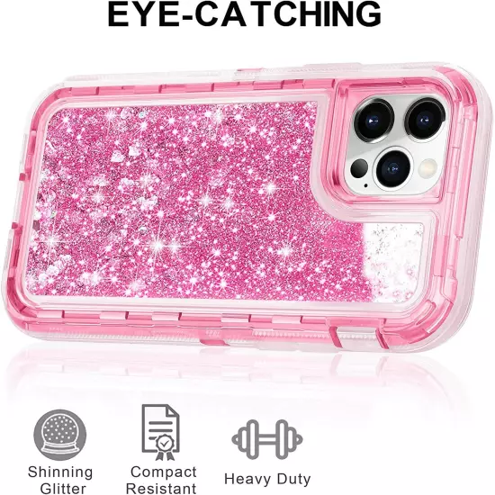 Shockproof Case For iPhone 15 14 13 12 11 Pro Max XR 8 Plus Liquid Glitter Cover