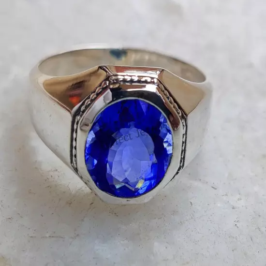 Men's Tanzanite Gemstone Ring For Him Handmade 925 Sterling Silver Band Rings