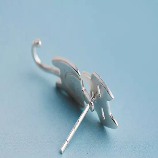 S925 Sterling Silver Stud Earrings Fashion Detachable Cat Fish Pin Studs Cute Co