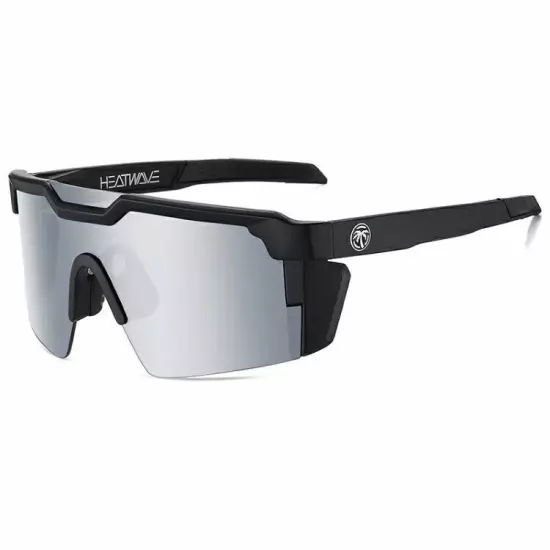 US Large Shield Rimless Sunglasses Z87 Matte Black Frame Silver Mirror Lens NEW