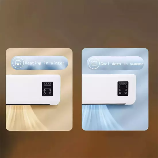 2 in1 Wall Mounted Electric Small Air Conditioner Fan Heater Remote Control.