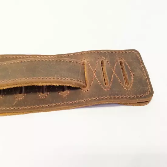 Padded Genuine Leather Guitar or Bass Strap 3.25" Wide Lightly Distressed Brown