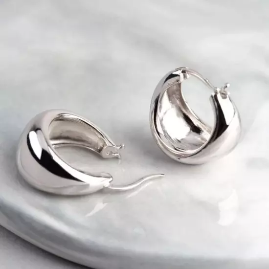 Stunning 925 Sterling Silver Filled Women's Polished Hoop Dangle Earrings women