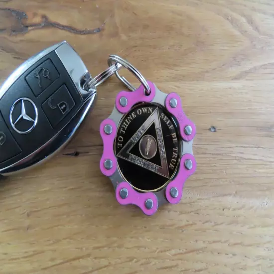 Pink AA Key Chain Chip Holder Keyring Gift Alcoholics Anonymous Al-Anon Women's