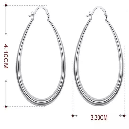 Stunning 925 Sterling Silver Filled SP Large Oval Hoop Huggie Earrings women's