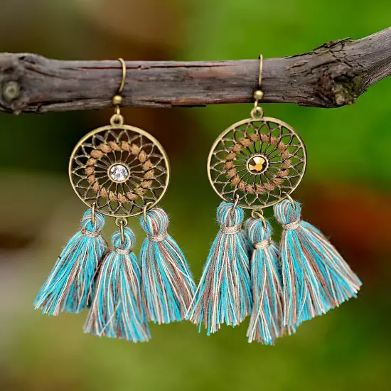 Fashion Women Bohemian Earrings Long Tassel Fringe Drop Dangle Ear Stud Jewelry