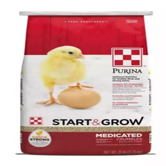 Purina Start and Grow Medicated Crumbles Poultry Feed 5, 25 or 50 LBS