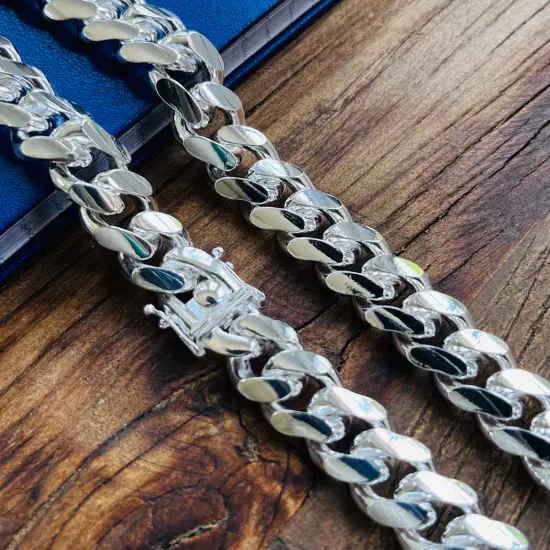 Real Solid 925 Sterling Silver Miami Cuban Mens Boys Chain Bracelet or Necklace