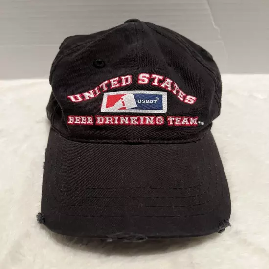 USBDT Cap United States Beer Drinking Team Adjustable Distressed Black Hat EUC