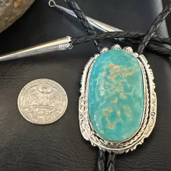 Navajo Bolo Tie Yazzie Sterling Silver Blue Green Turquoise 18007