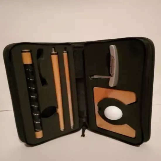 TRAVEL PUTTER SET, Putter, Wood Stop, Golf Ball, Travel Case QUALITY Great gift 