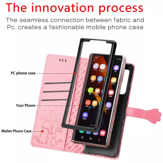 For samsung galaxy z fold 3/4/5/6 Cute PU Leather Flip Phone Case Kickstand NEW