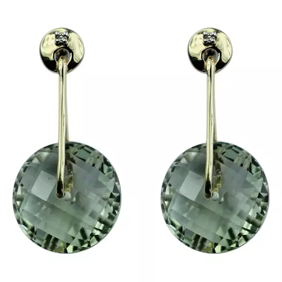 Birthday Gift For Her Green Amethyst Drop/Dangle Earrings 18k Yellow Gold