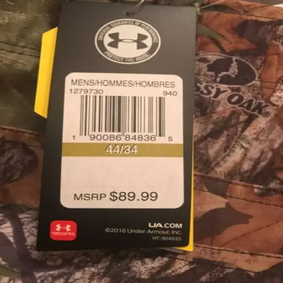 Under Armour Storm Covert Camo Men’s Hunting Pants Mossy Oak 1279730 NWT 44/34