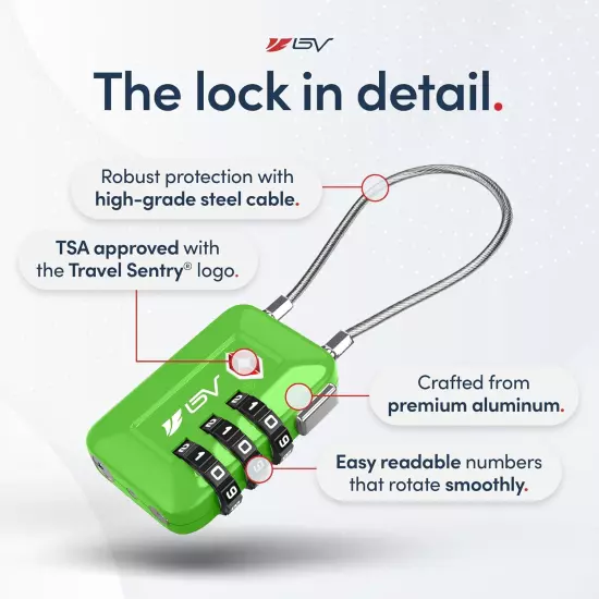 TSA Approved Luggage Travel Lock, Set-Your-Own Combination Lock for School Gym, 