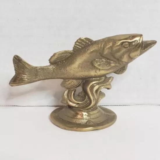 Vintage Brass Bass Fishing Statue Figurine