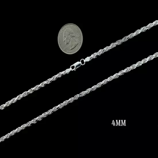 Real 925 SOLID Sterling Silver Diamond-Cut ROPE Chain Necklace or Bracelet ITALY