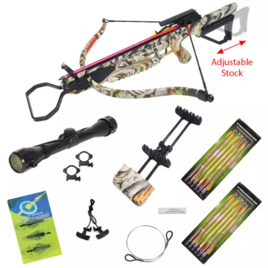 175 lb Black / Camouflage Crossbow Bow Package +4x32 Scope +14 Bolts +Quiver etc