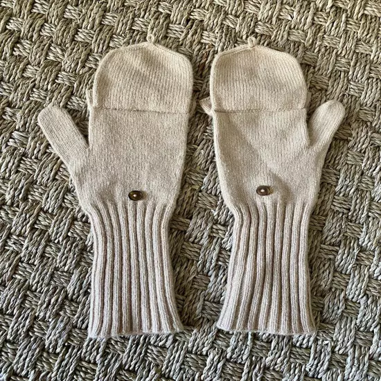 NWT J.CREW Ribbed Cashmere Blend Convertible Gloves Glittens Tan One Size