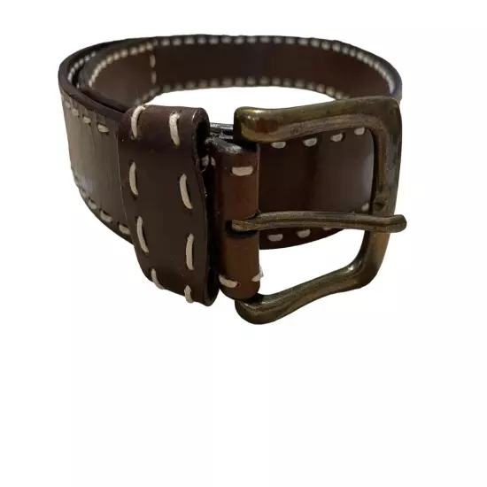 Brown Leather Belt Men’s Sz Medium 1.5 in Wide Western White Stitching Detail 