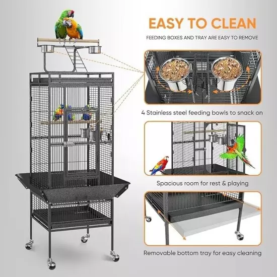 SUPER DEAL PRO 61-inch 2in1 Large Bird Cage with Rolling Stand Parrot Chinchilla