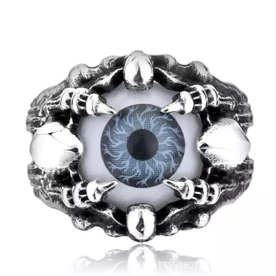 Gray Evil Eye Vintage Ring Stainless Steel Skull Guardian God Eye Ring Punk Rock