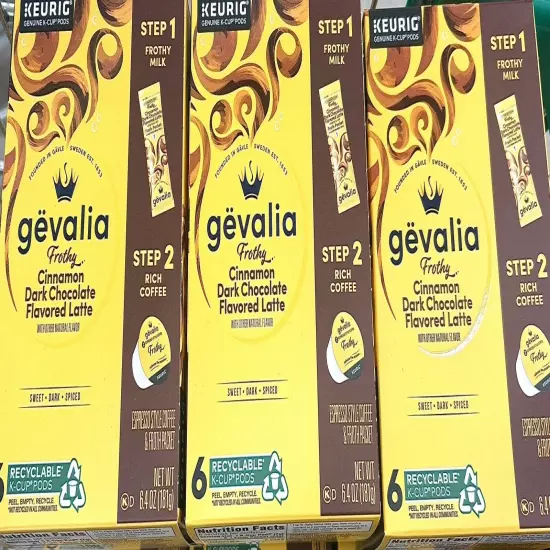 LOT OF 3 Gevalia Frothy Cinnamon Dark Chocolate, 6 K-Cup Pods, BB 8/24