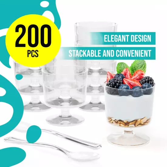 Mini Dessert Cups With Spoons 200 Pcs I Serves 100 I Disposable Mini Plastic ...