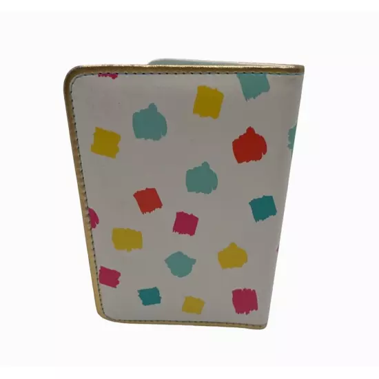 Mara Mi Passport Holder "Born Wanderer" Print White Bright Colors & Gold Trim