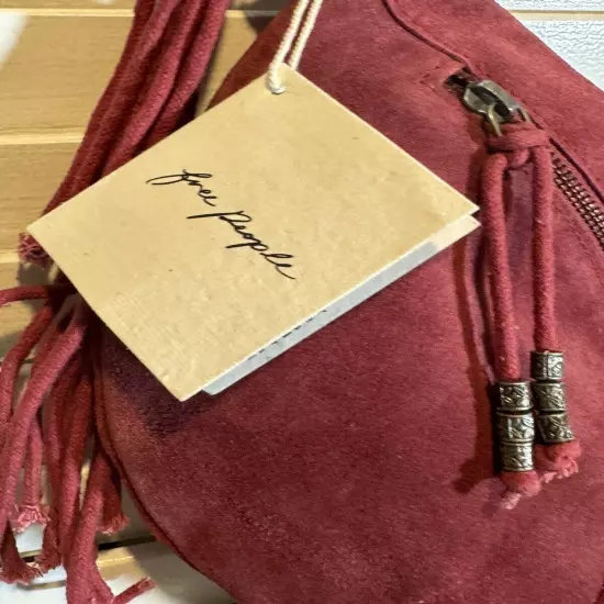 Free People Sweet Talker Red Suede Sling Bag Braided Strap Beaded Tassel NWT $88