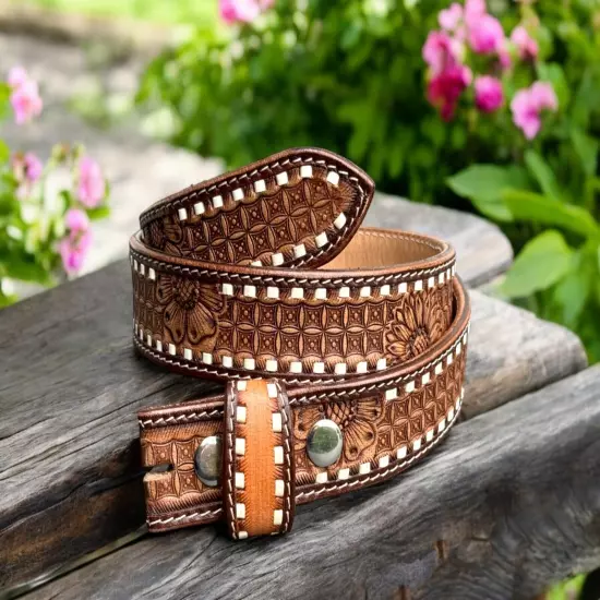 Western Belt Handmade Strap Men's Full Grain Leather No Buckle Cowboy Rodeo Belt