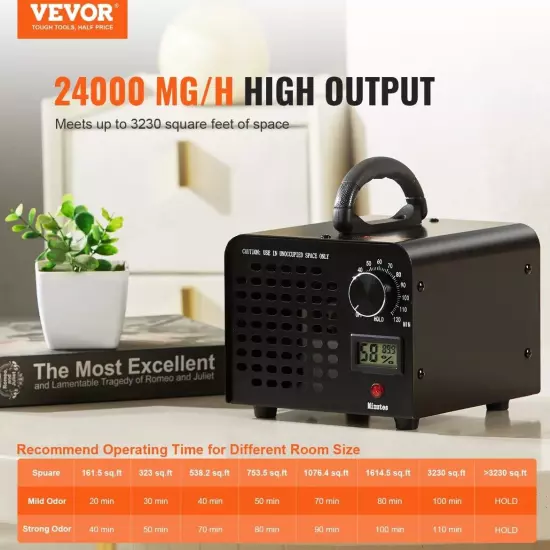 VEVOR 24000mg/h Commercial Ozone Generator Machine Air Purifier Ionizer Ozonator