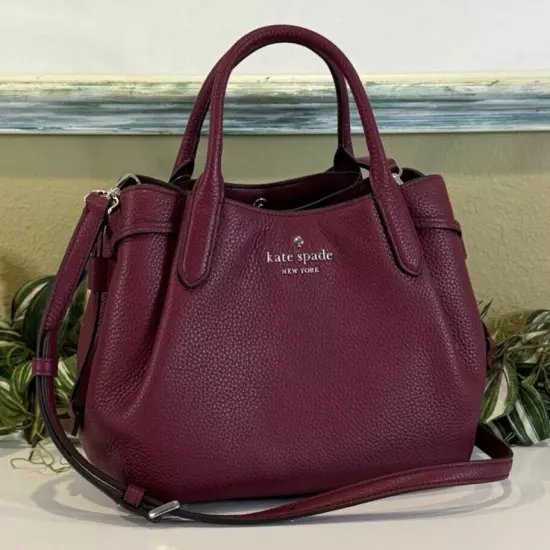 KATE SPADE DUMPLING SMALL SATCHEL CROSSBODY BAG PURSE BLACKBERRY MERLOT LEATHER