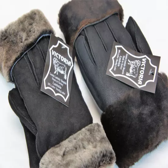 REAL GENUINE SHEEPSKIN SHEARLING LEATHER GLOVES UNISEX Fur Winter 2 Colors S-2XL