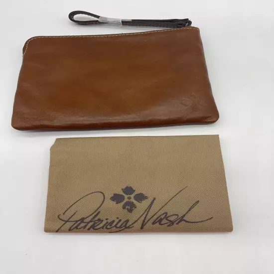 Patricia Nash New Clutch Wristlet British Tan Leather 6.5”x 9”