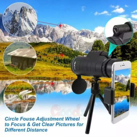 Day/Night 40X60 Zoom Portable Monocular Telescope BAK4 Prism w/Tripod + Clip