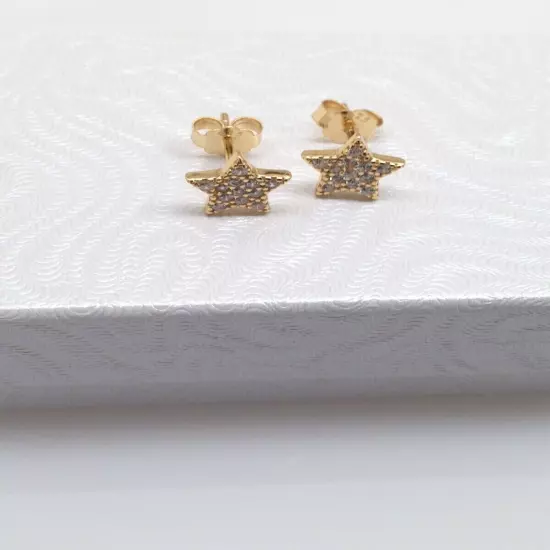 Cz Star Stud Earrings 925 Sterling Silver Tiny Studs Mens Womens 7mm Gold