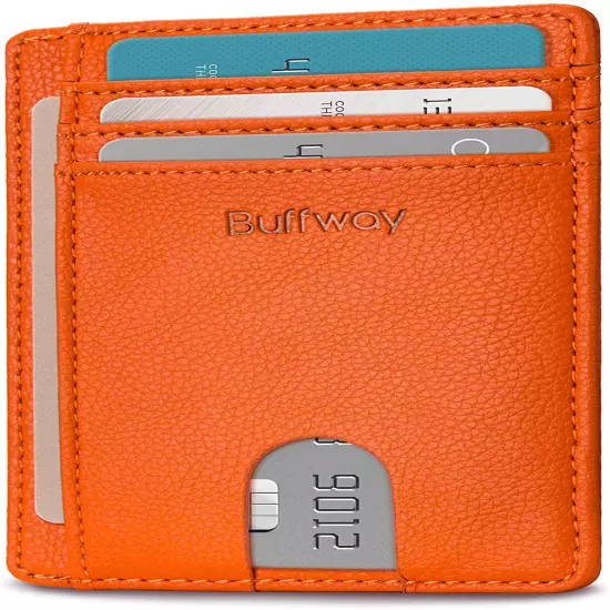 Buffway Slim mini ID holder card case front pocket Leather Wallet for Men Women