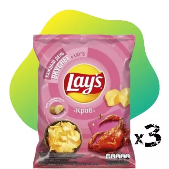 Lay's Crab Flavor Chips - 3 Packs x 70g Each - Savory Snack